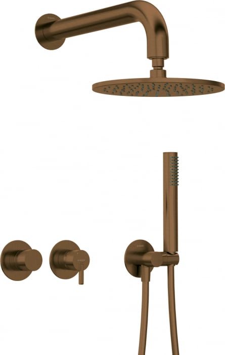 Set de dus incastrat, cu palarie, para de dus si baterie orizontala, bronz, Deante Silia