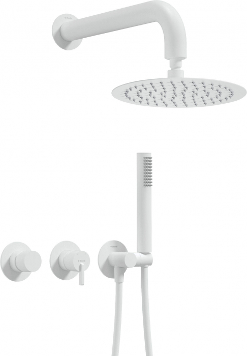 Set de dus incastrat, cu palarie, para de dus si baterie orizontala, alb, Deante Silia
