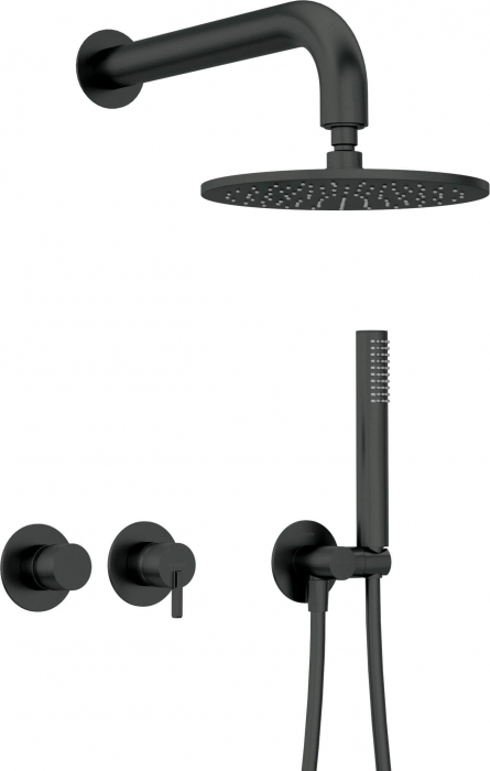 Set de dus incastrat, cu palarie, para de dus si baterie orizontala, negru, Deante Silia