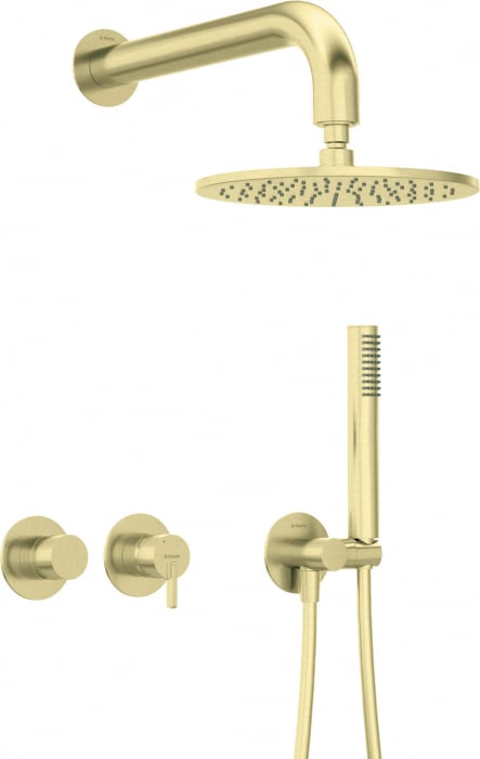 Set de dus incastrat, cu palarie, para de dus si baterie orizontala, auriu, Deante Silia