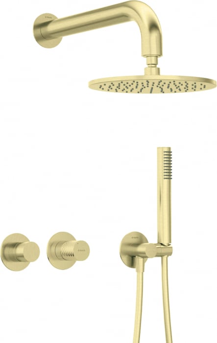 Set de dus incastrat, cu palarie, para de dus si baterie orizontala, auriu, Deante Silia Hexa