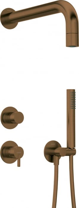 Set de dus incastrat, cu palarie, para de dus si baterie, bronz, Deante Silia