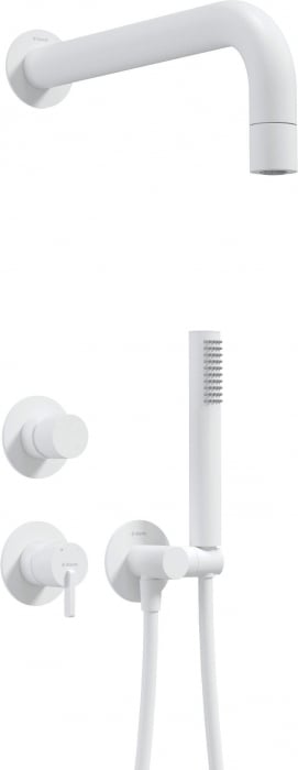 Set de dus incastrat, cu palarie, para de dus si baterie, alb, Deante Silia