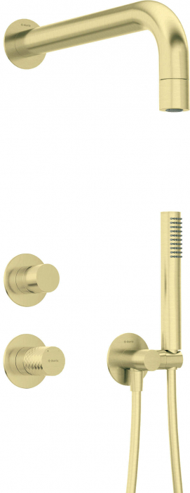 Set de dus incastrat, cu palarie, para de dus si baterie, auriu, Deante Silia