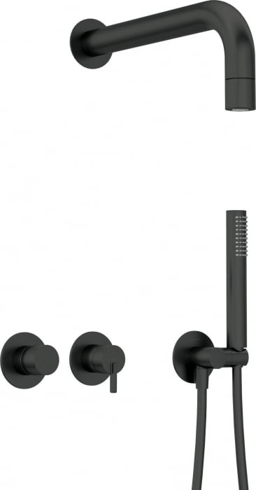 Set de dus incastrat, dus ploaie, para de dus si baterie, negru, Deante Silia