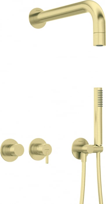 Set de dus incastrat, dus ploaie, para de dus si baterie, auriu, Deante Silia