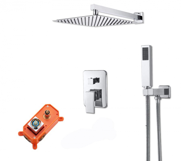 Set dus argintiu cu para patrata de 40 cm, 2 functii de curgere a apei [2]