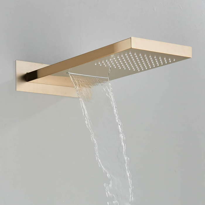 Set de dus auriu mat cu para tip cascada, termostat si 3 functii de curgere a apei [2]
