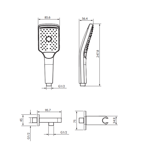 Set de dus cu racord, negru mat, Cersanit Larga [2]