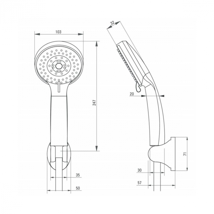 Set de dus, para, furtun si suport fix, crom, cu 5 functii, Deante Neo Pure [2]