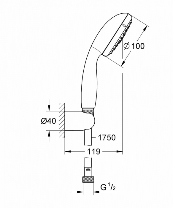 Set de duș cu suport și furtun de 1750 mm, Grohe Tempesta 100 [2]