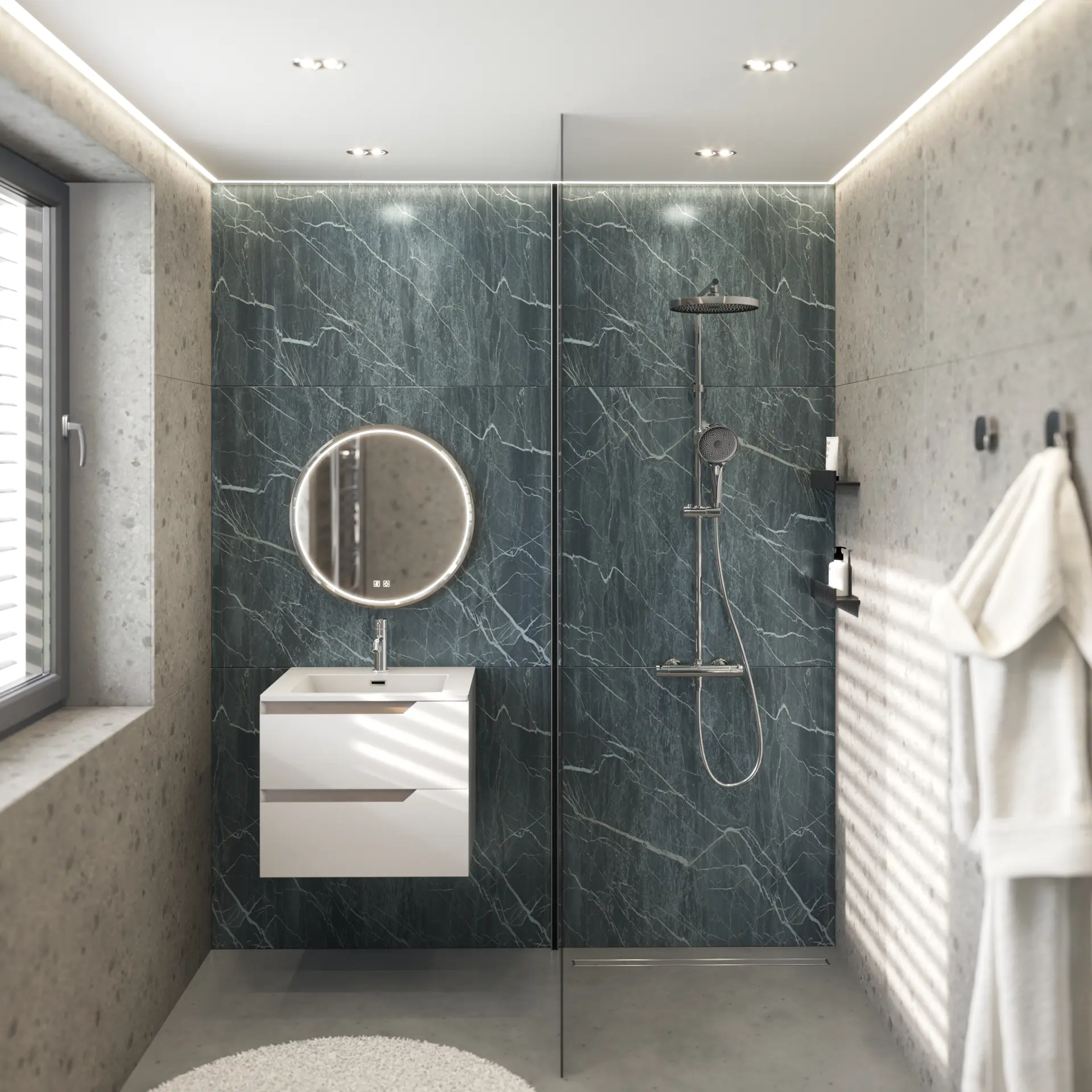 Set de dus cu termostat, 3 jeturi, crom lucios, Kielle Oudee [3]