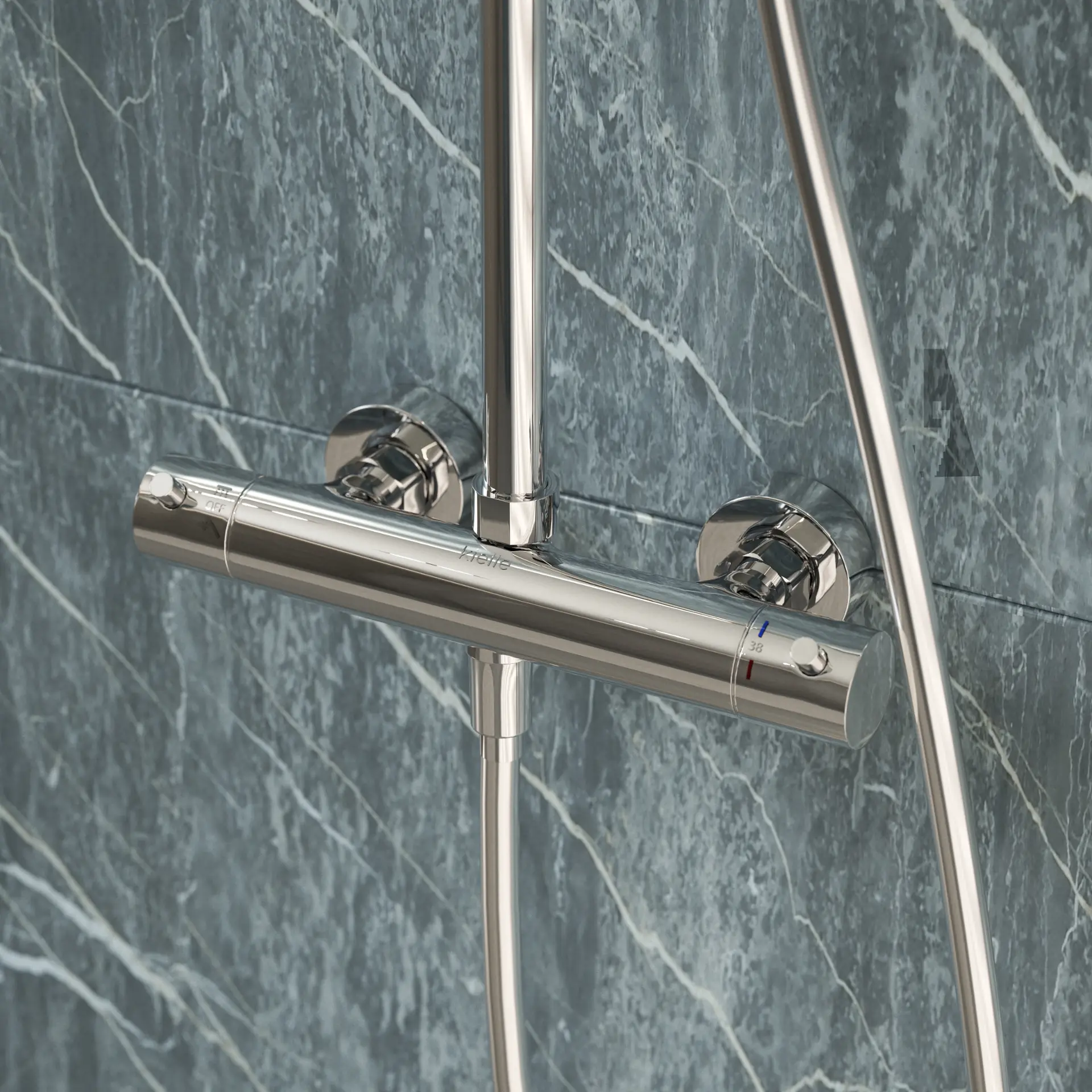 Set de dus cu termostat, 3 jeturi, crom lucios, Kielle Oudee [4]