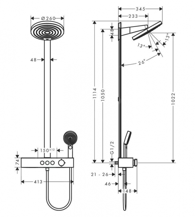 Set de dus cu termostatat, palarie 26 cm, 3 jeturi, bronz periat, Hansgrohe Pulsify S [5]