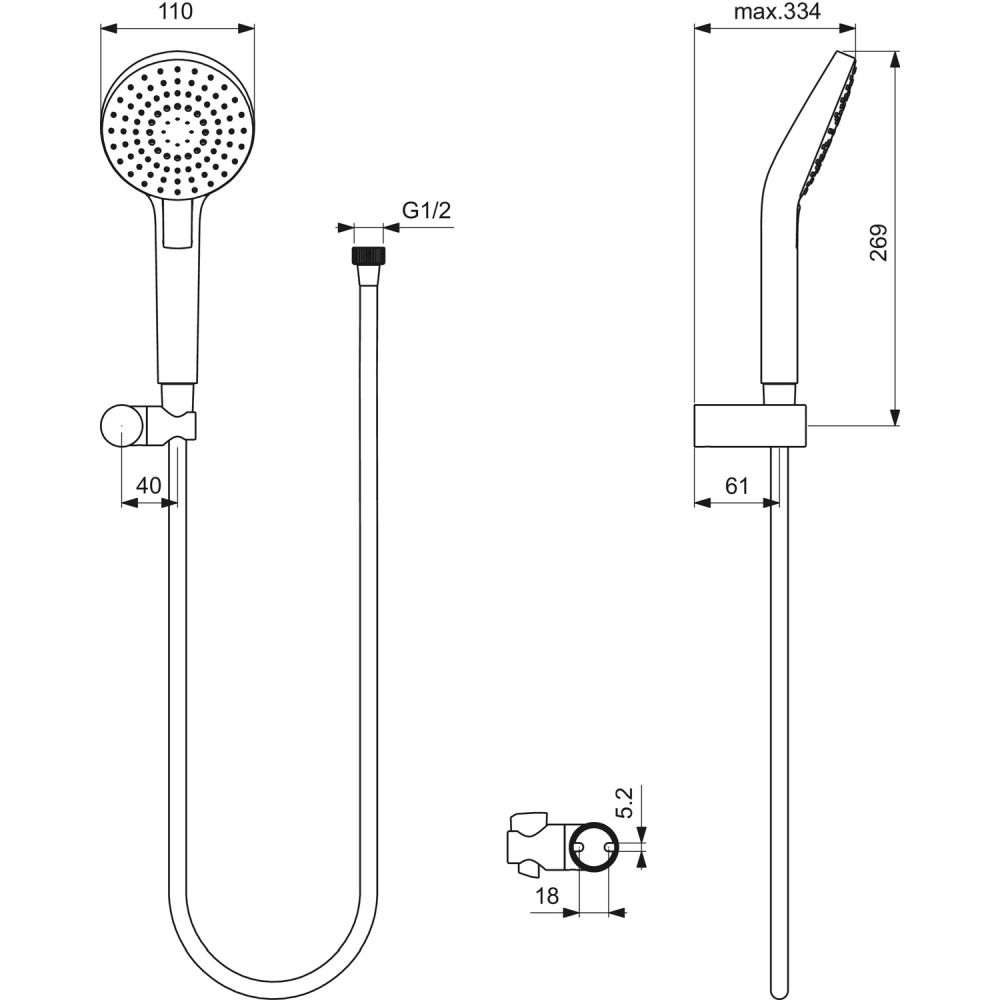 Set de dus Ideal Standard IdealRain Evo Round cu para dus 3 functii, furtun si agatatoare, crom lucios [3]