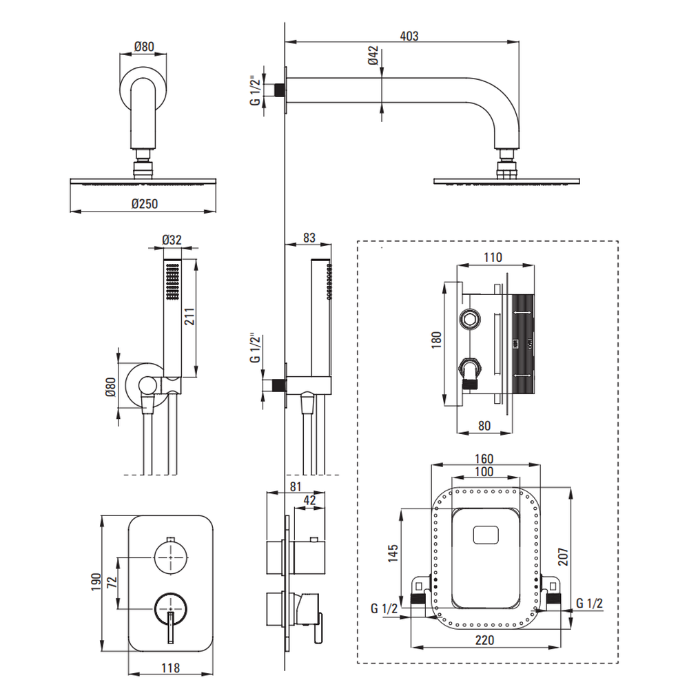Set de dus incastrat Deante Silia, palarie rotunda, negru mat [2]