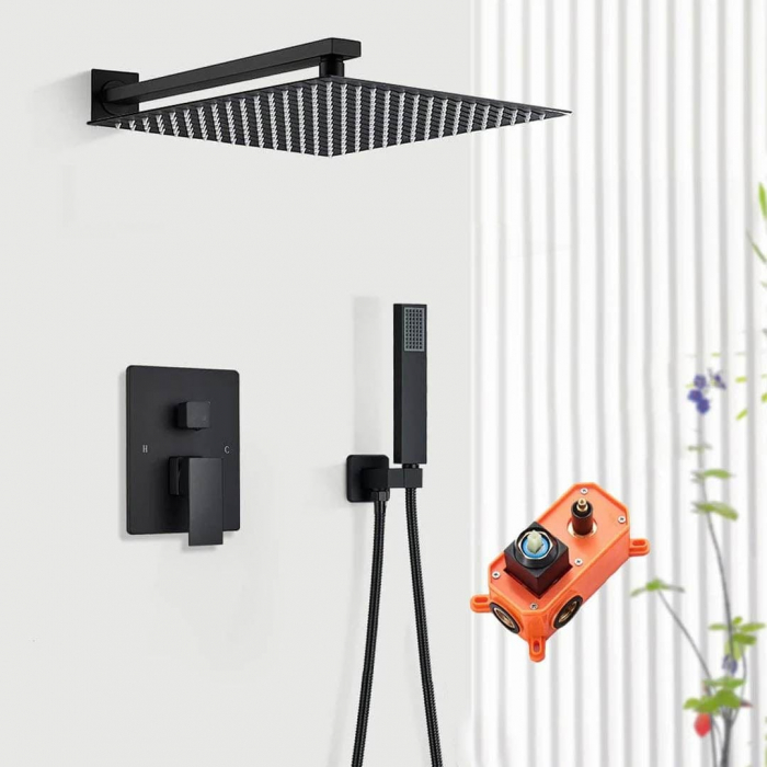 Set de dus negru mat cu para patrata de 40 cm, 2 functii de curgere a apei [8]
