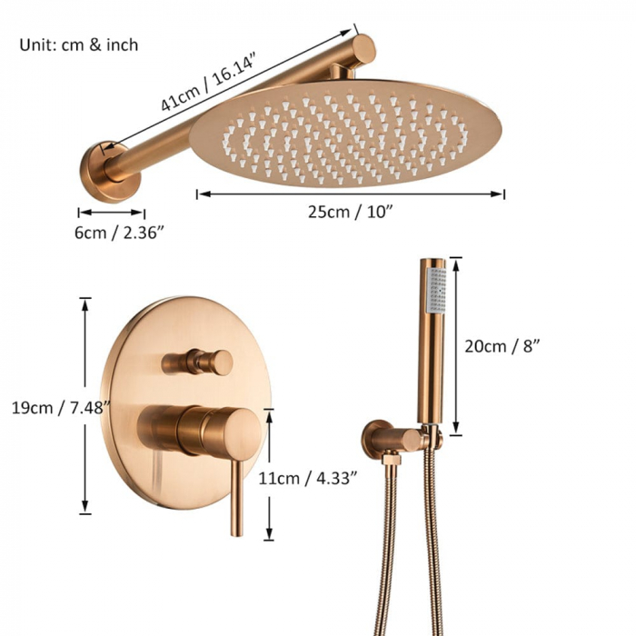 Set dus tip ploaie, cupru pal, cu para rotunda 25 cm, Pale Rose [10]