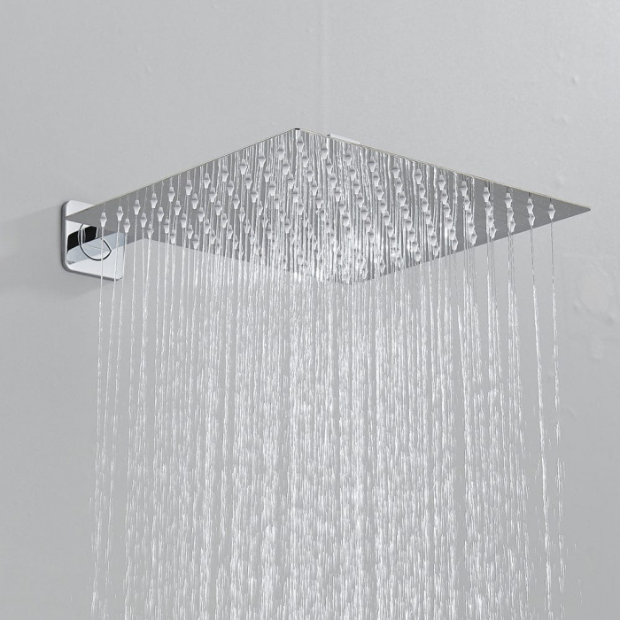 Set dus cu para patrata 30 cm, argintiu, 2 functii de curgere, montaj ascuns River [3]