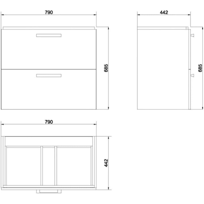 Set dulap baie 2 sertare Melar cu lavoar inclus, alb, 80 cm, Cersanit [3]