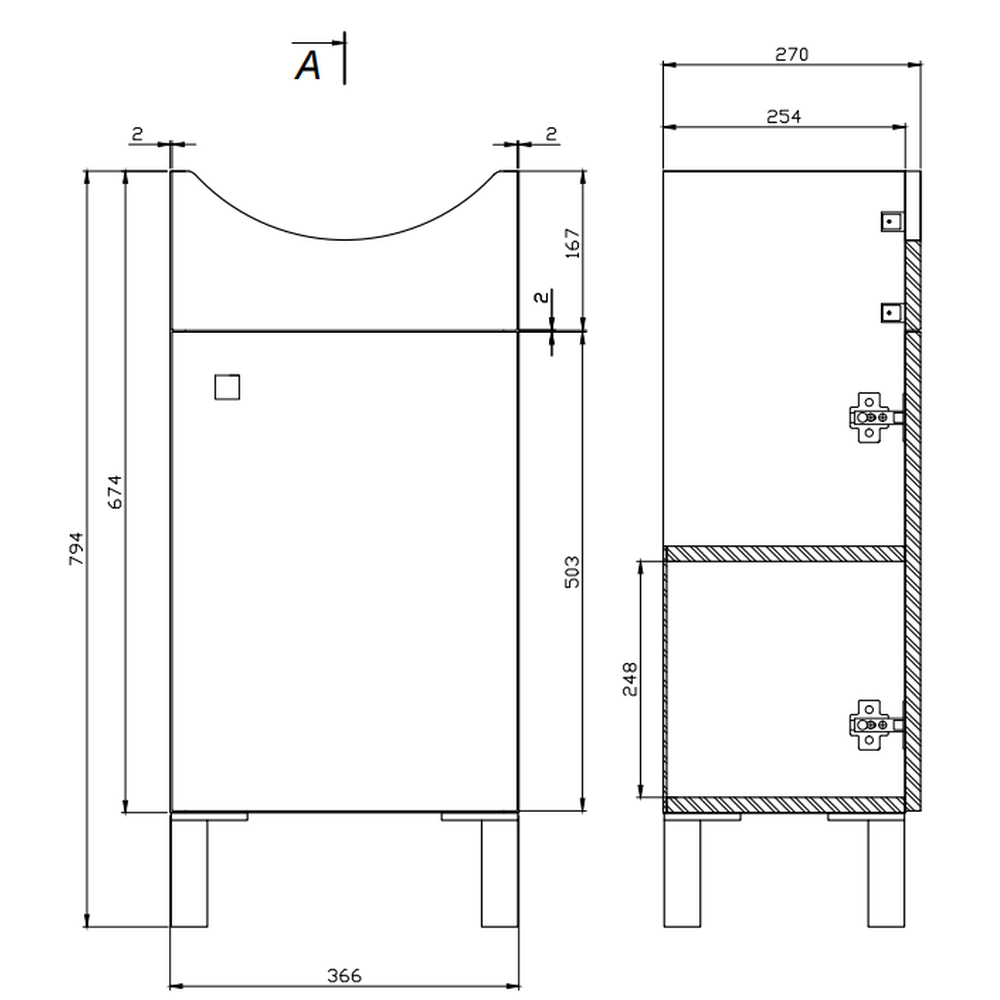Set dulap baie cu 1 usa si lavoar inclus, 40 x 33 cm, Cersanit Sati [3]