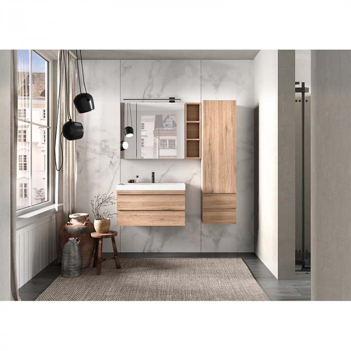 Set dulap baie cu doua sertare si lavoar inclus KolpaSan Naomi 100 cm, stejar [2]