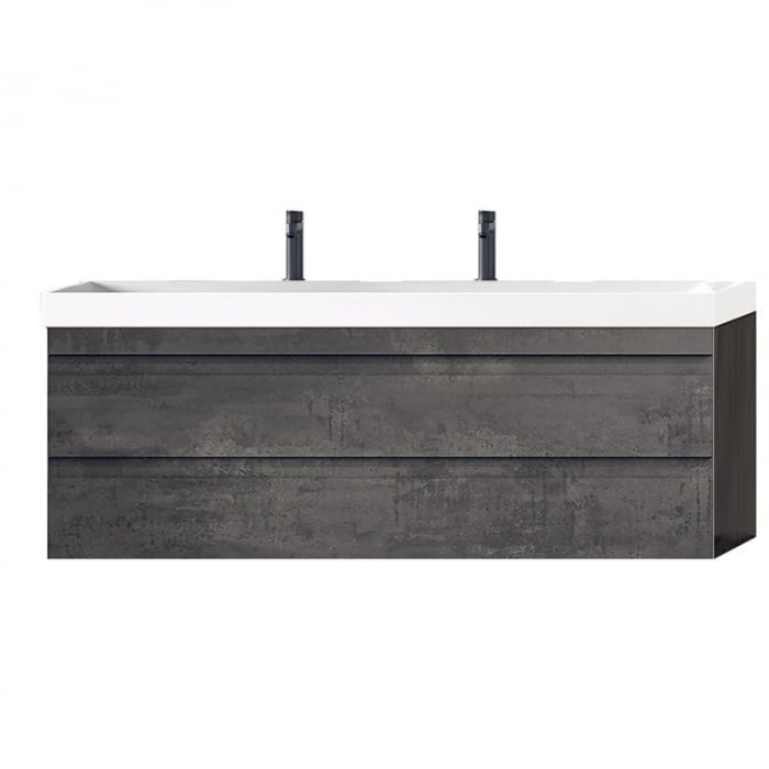 Set dulap baie cu 2 setare glisante si lavoar inclus KolpaSan Naomi 120 cm, dark concrete