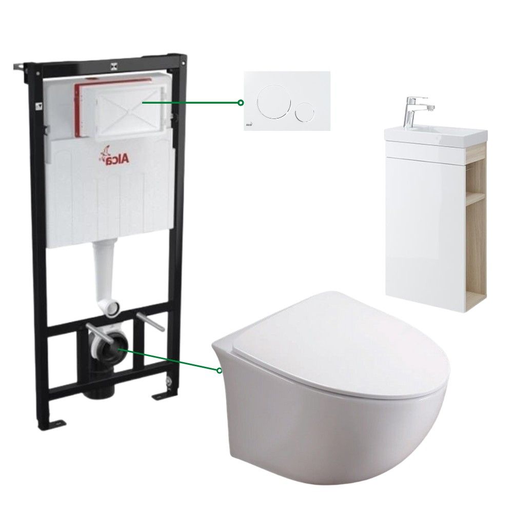 Set complet baie cu mobilier Cersanit si vas de wc suspendat Foglia