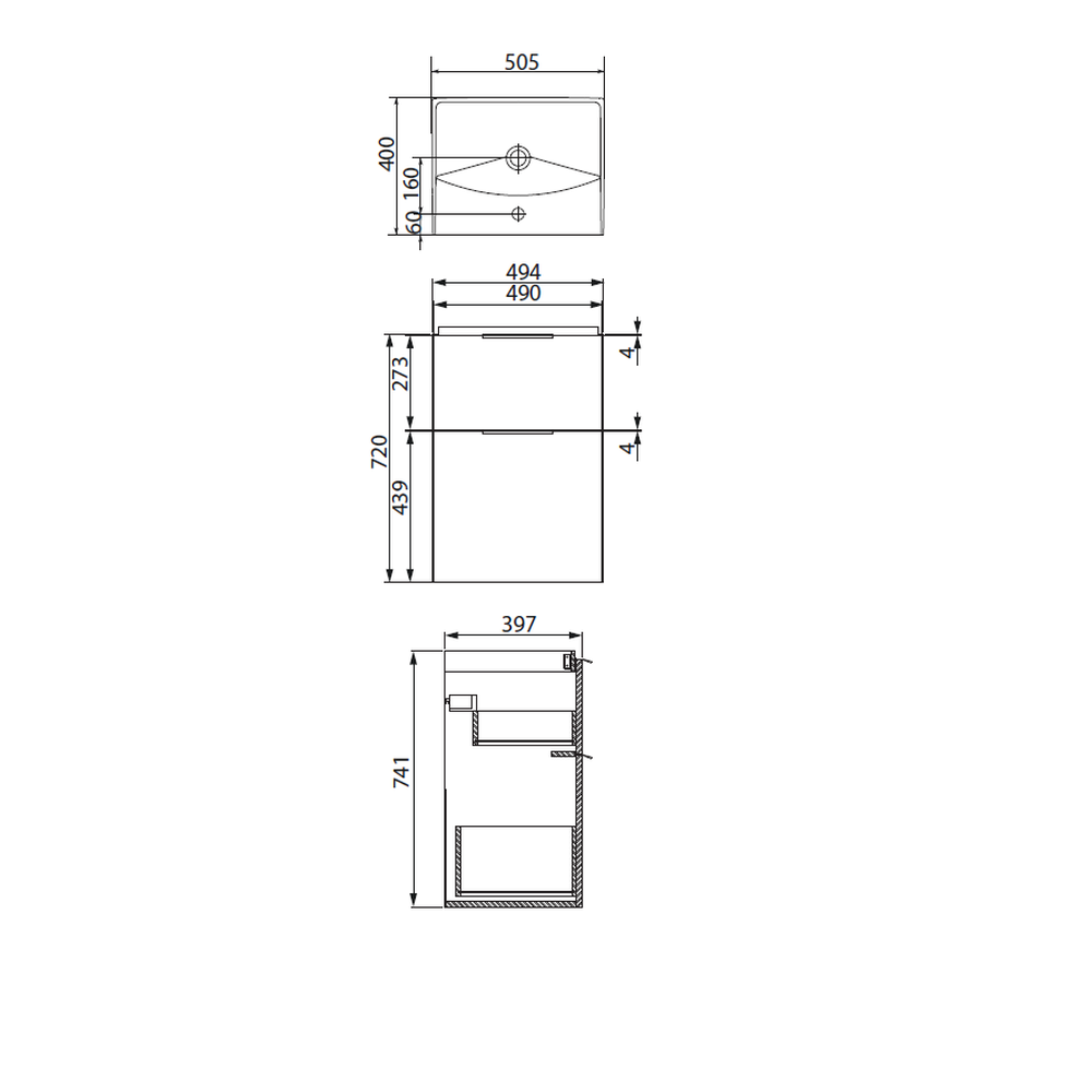 Set dulap baie suspendat 2 sertare cu lavoar Cersanit City inclus, 50 cm, alb [4]