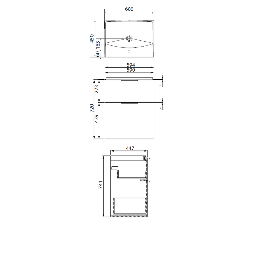 Set dulap baie suspendat 2 sertare cu lavoar Cersanit City inclus, 60 cm, alb [4]