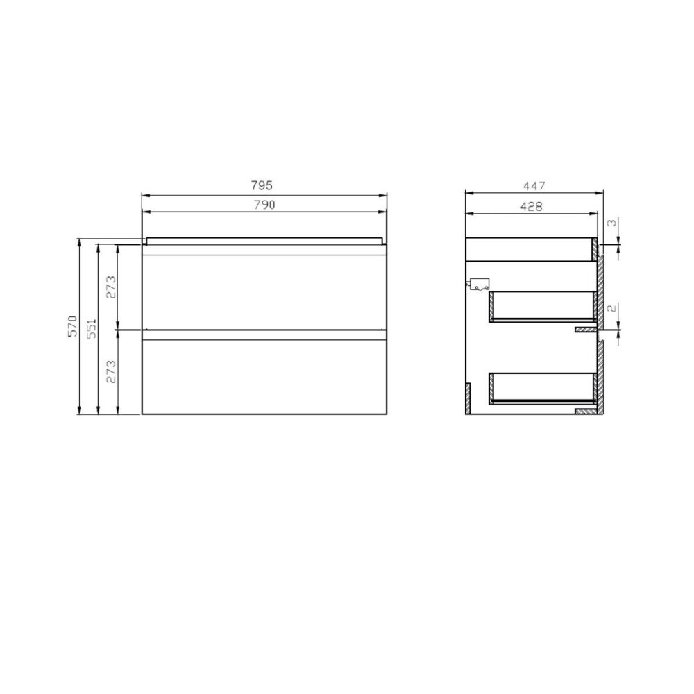 Set dulap baie suspendat 2 sertare cu lavoar Cersanit Moduo-in, 80 cm, gri [2]