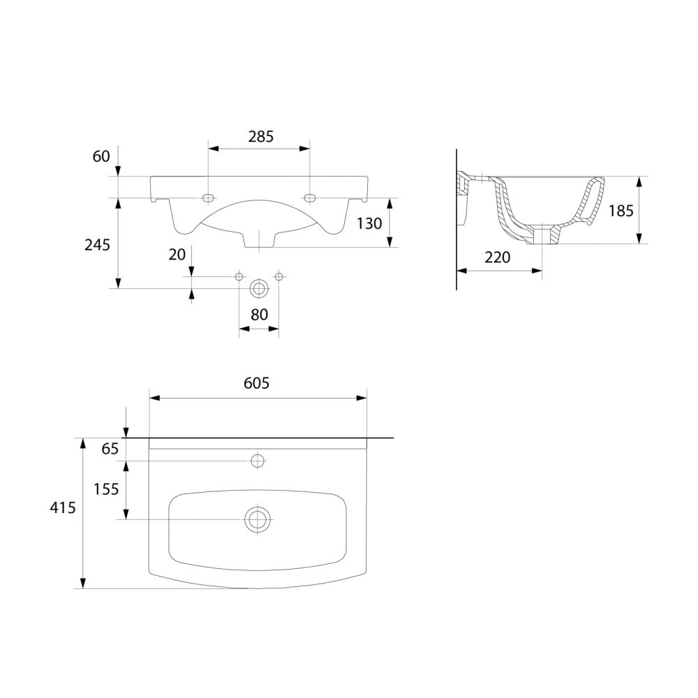 Set dulap baie 2 usi cu lavoar Cersanit Olivia 60, nuc, montat [2]