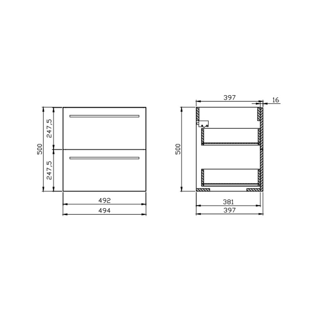 Set dulap baie suspendat 2 sertare Elisa cu lavoar Ontario inclus, 50 cm, alb [3]