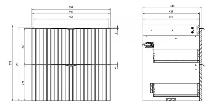 Set dulap baie suspendat 2 sertare lavoar inclus, 60 cm, riflaje 3D negru mat, MDF, Cersanit Tirso [4]