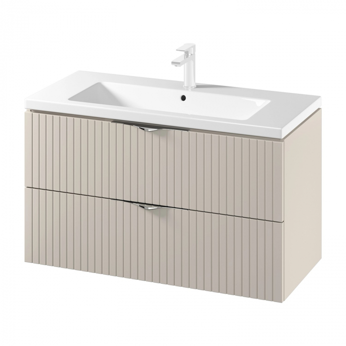 Set dulap baie suspendat 2 sertare si lavoar inclus 100 cm, dulap baie suspendat si dulap baie tip coloana, culoare casmir mat, MDF, Cersanit Tirso [3]