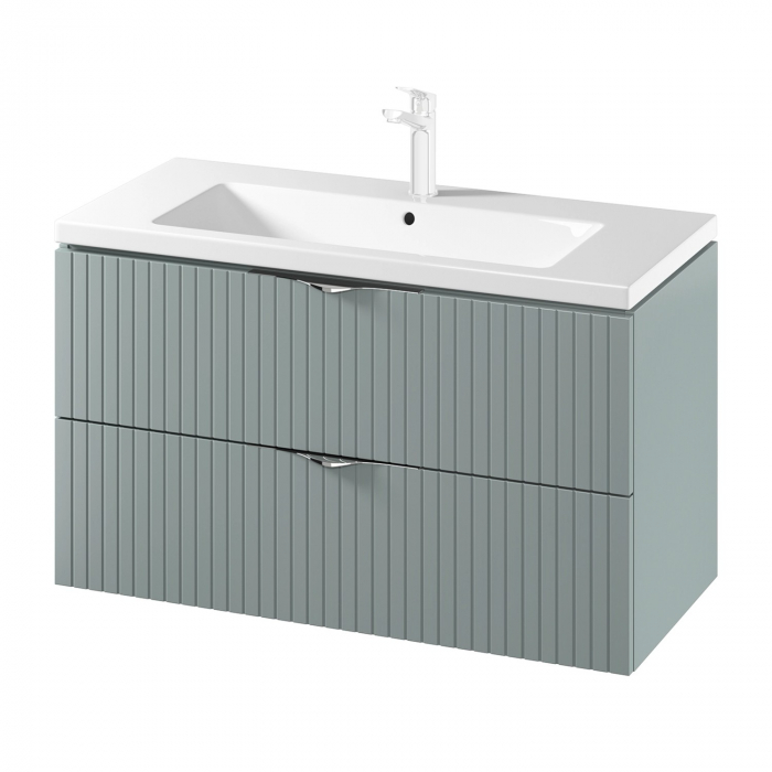 Set dulap baie suspendat 2 sertare si lavoar inclus 100 cm, dulap baie suspendat si dulap baie tip coloana, culoare fiord mat, MDF, Cersanit Tirso [3]