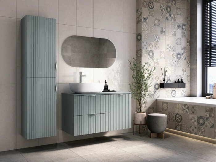 Set dulap baie suspendat 2 sertare cu blat inclus, dulap baie suspendat si dulap baie tip coloana, culoare fiord mat, MDF,Cersanit Tirso [2]