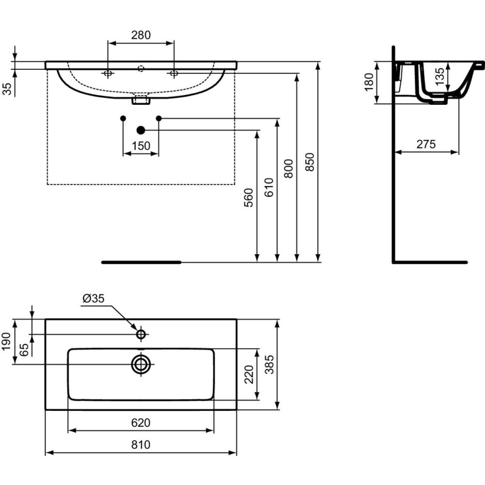 Set dulap baie suspendat bej nisipiu Ideal Standard i.Life S cu lavoar inclus 81 cm alb si maner negru [4]