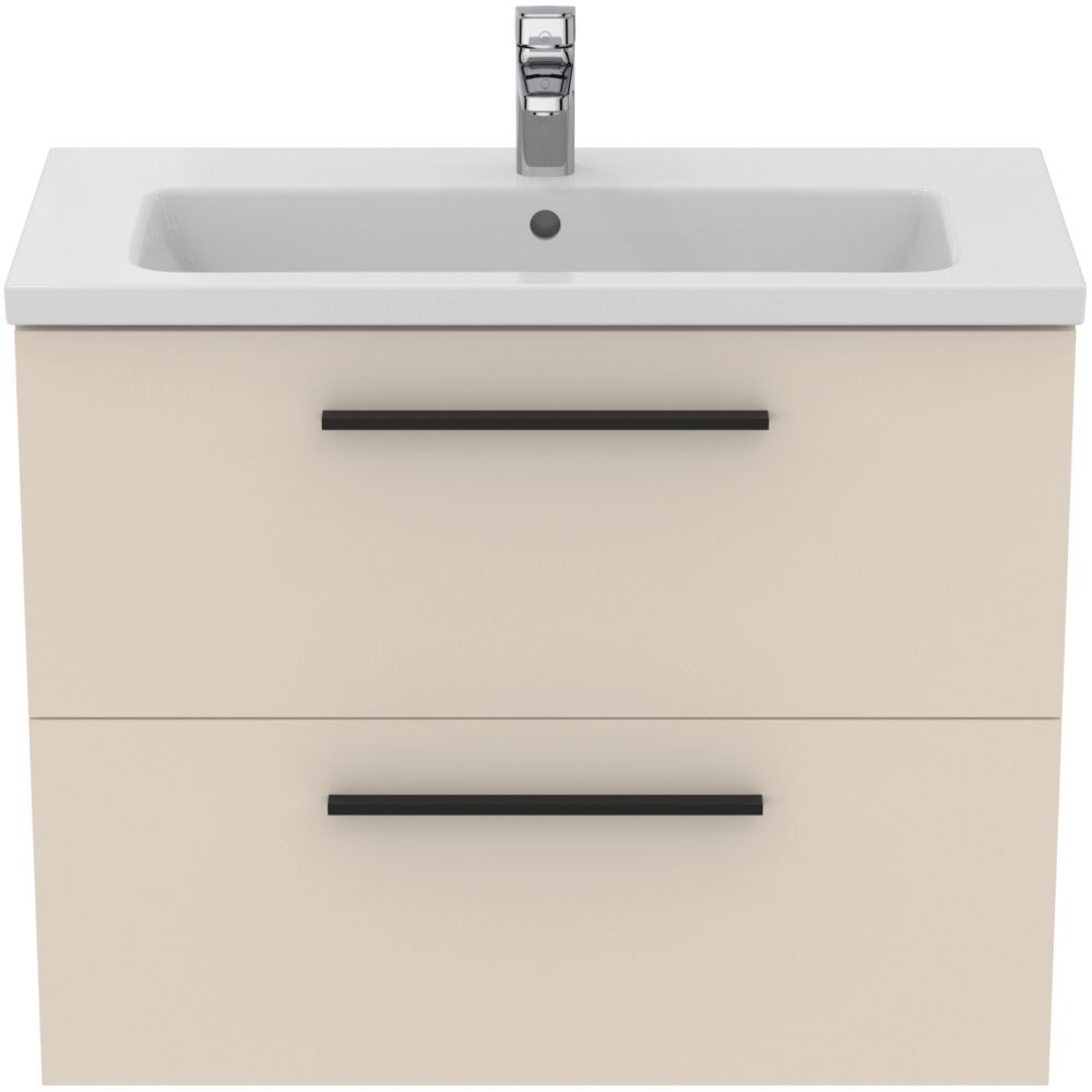 Set dulap baie suspendat bej nisipiu Ideal Standard i.Life S cu lavoar inclus 81 cm alb si maner negru [2]