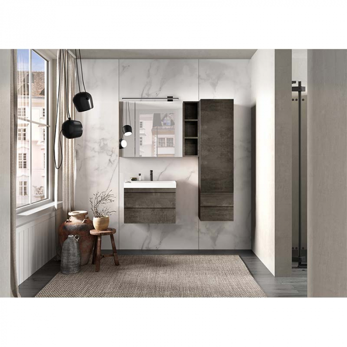 Set dulap baie suspendat cu doua sertare si lavoar inclus KolpaSan Naomi 60 cm, dark concrete [2]