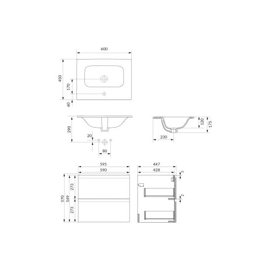 Set dulap baie suspendat cu lavoar inclus 60 cm, casmir, Cersanit Moduo [4]