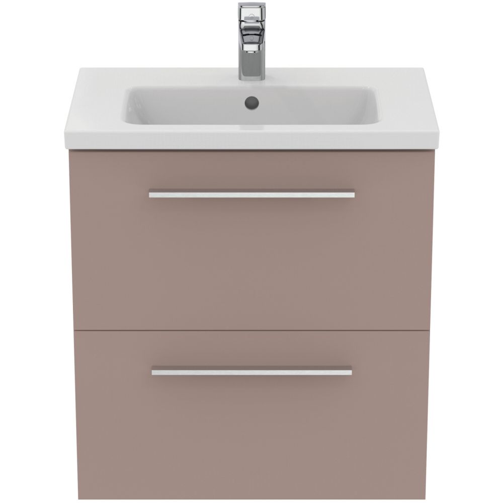 Set dulap baie suspendat gri-bej Ideal Standard i.Life S cu lavoar inclus 61 cm alb si maner crom [2]