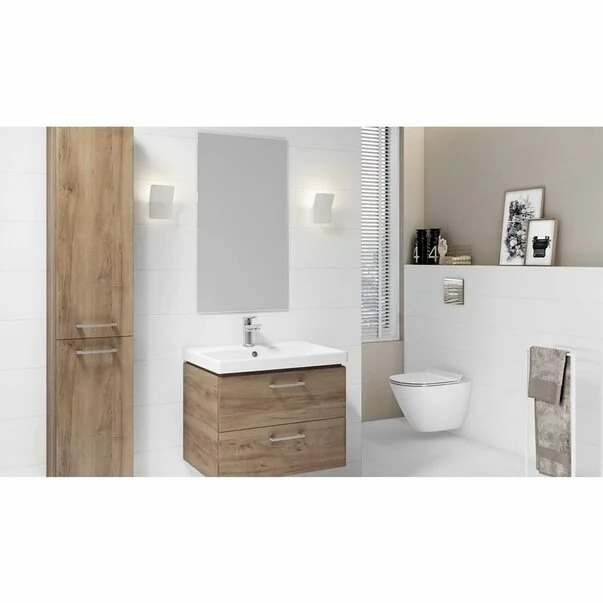 Set dulap baie suspendat Lara 2 sertare cu lavoar Cersanit Mille Slim , 60 cm, Nuc [3]