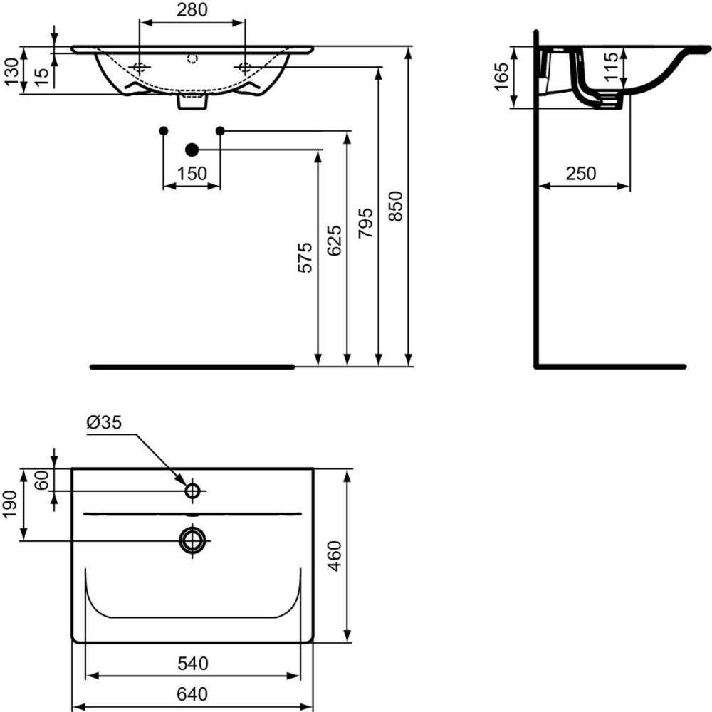 Set dulap baie suspendat MDF negru Ideal Standard Tesi cu lavoar Connect Air inclus 64 cm [3]
