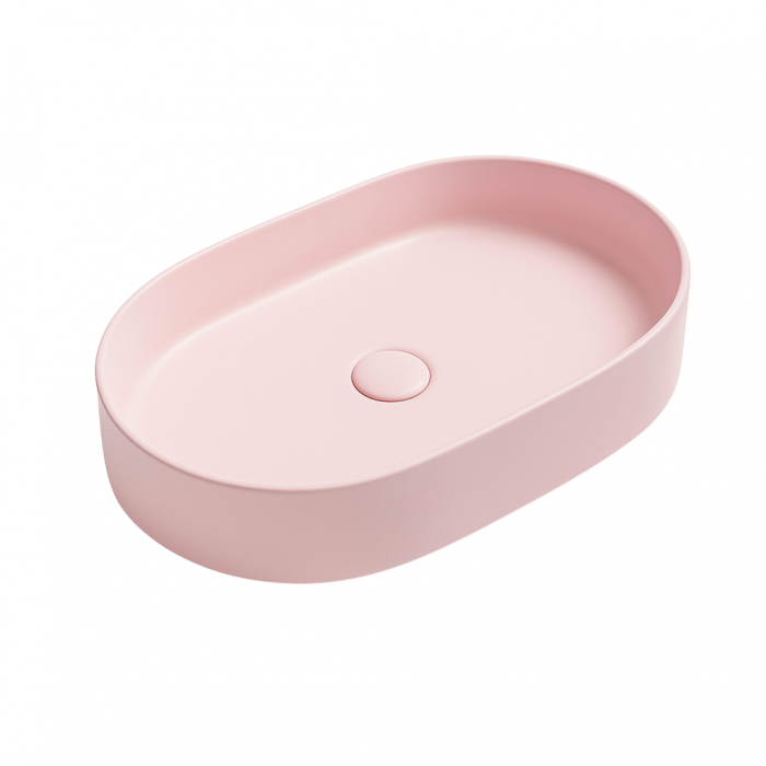 Set dulap baie suspendat placat cu ceramica CALACATTA 100 cm cu lavoar roz inclus Adelais Foglia [3]