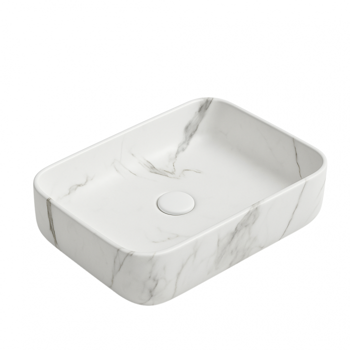 Set dulap baie suspendat placat cu ceramica CALACATTA 80 cm cu lavoar inclus Dione Foglia [4]