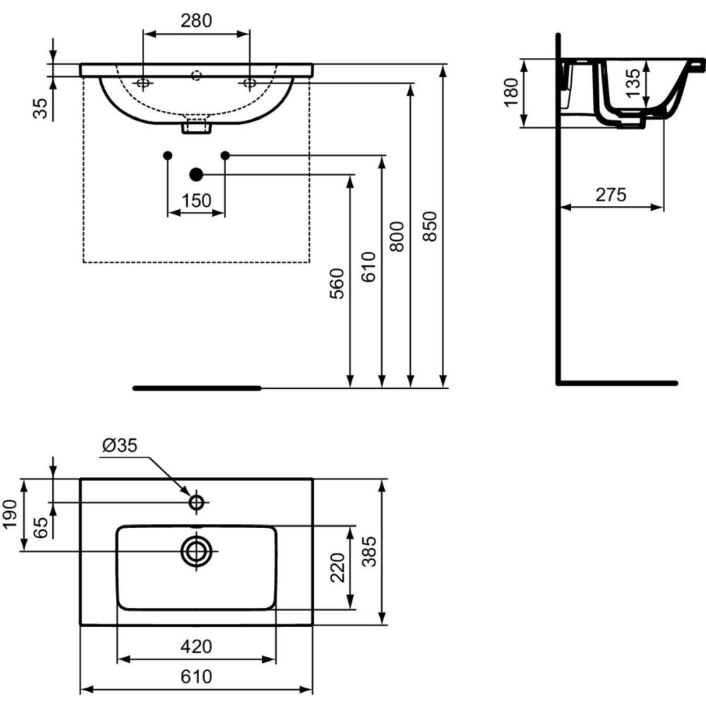 Set dulap baie suspendat stejar cafeniu Ideal Standard i.Life S cu lavoar inclus 61 cm alb si maner crom [4]