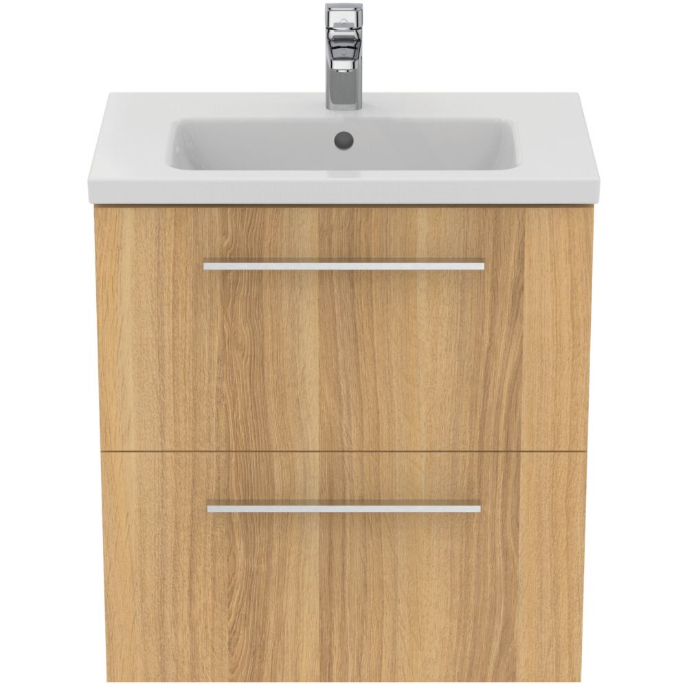 Set dulap baie suspendat stejar natural Ideal Standard i.Life S cu lavoar inclus 61 cm alb si maner crom [2]