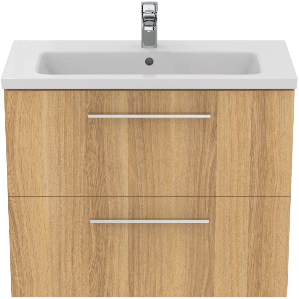 Set dulap baie suspendat stejar natural Ideal Standard i.Life S cu lavoar inclus 81 cm alb si maner crom [2]