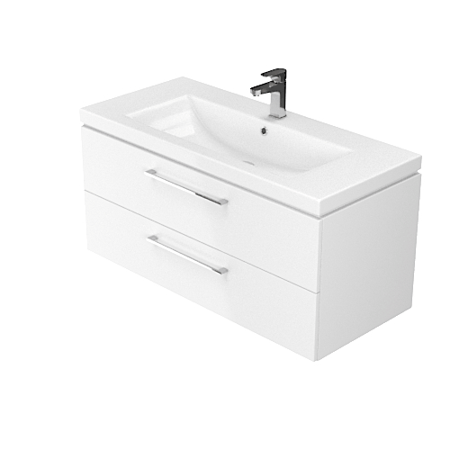 Set dulap baie cu lavoar incastrat, 2 sertare, alb, 100cm, Lara, Cersanit [2]